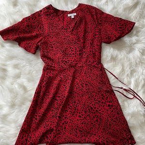 Red Leopard Print Wrap Dress